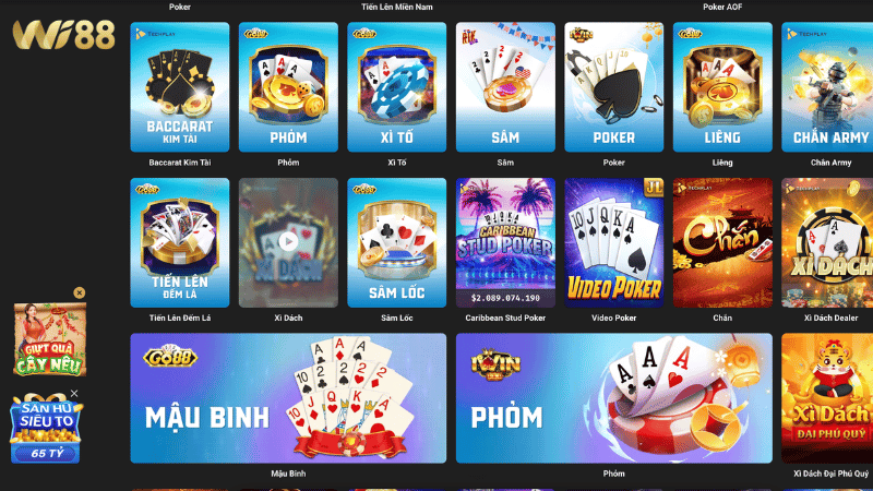 Những sản phẩm nổi bật trong sảnh Game Bài WI88