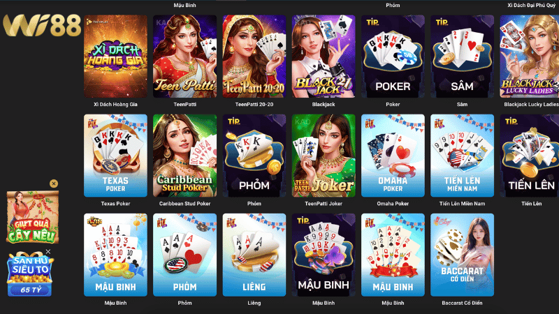 Cách vào sảnh Game Bài Đổi Thưởng trên nhà cái WI88