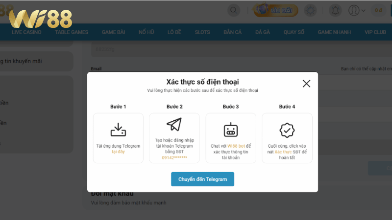 Hướng dẫn cách xác minh tài khoản chính chủ trên WI88