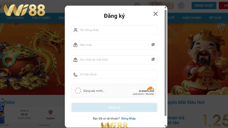Hướng dẫn WI88 cách tạo tài khoản mới