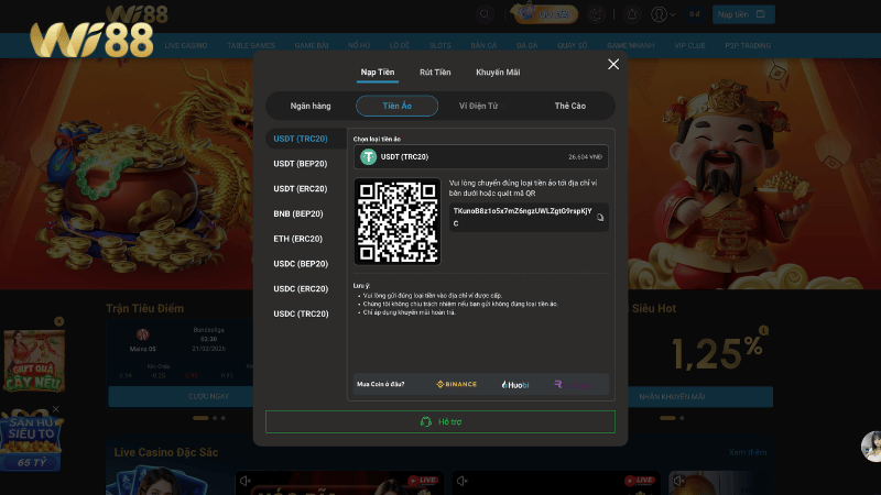 Nạp tiền qua tiền ảo