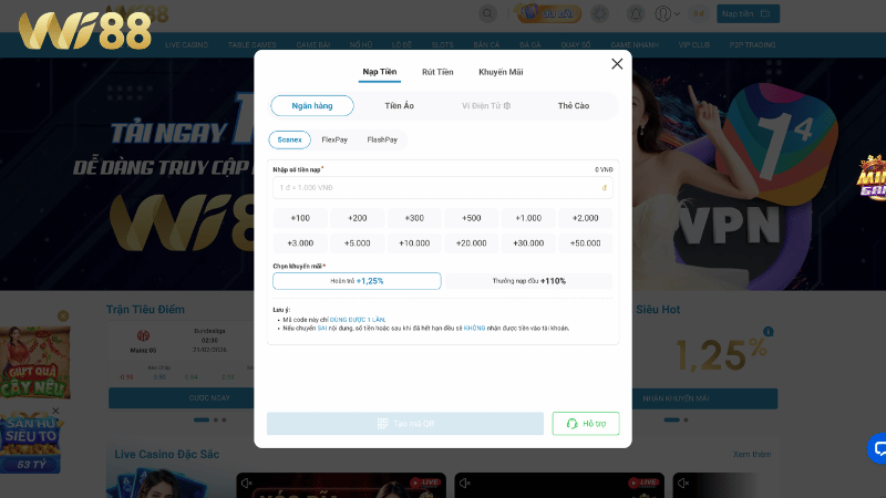 Các bước nạp tiền