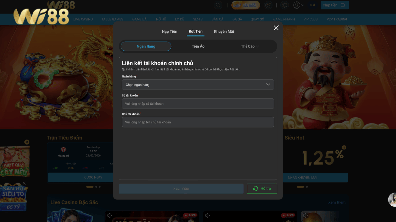 Rút tiền WI88 về tài khoản ngân hàng