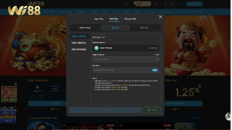 Rút tiền WI88 qua tiền ảo